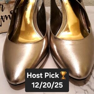HP🏆 Antonio‎ Melani Leather Gold Sling Back Heels
